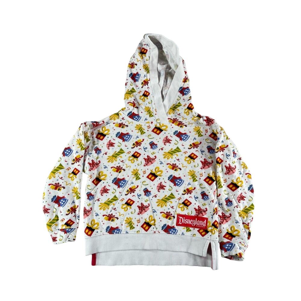 Disney Parks Sweater Hoodie Womens XXS 2XS White Lets Celebrate Presents Ribbon
